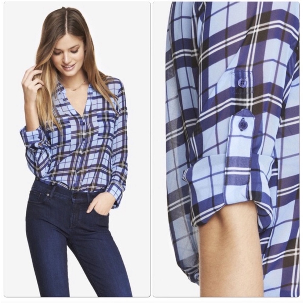 Express Blue Button Down Blouse - image 1